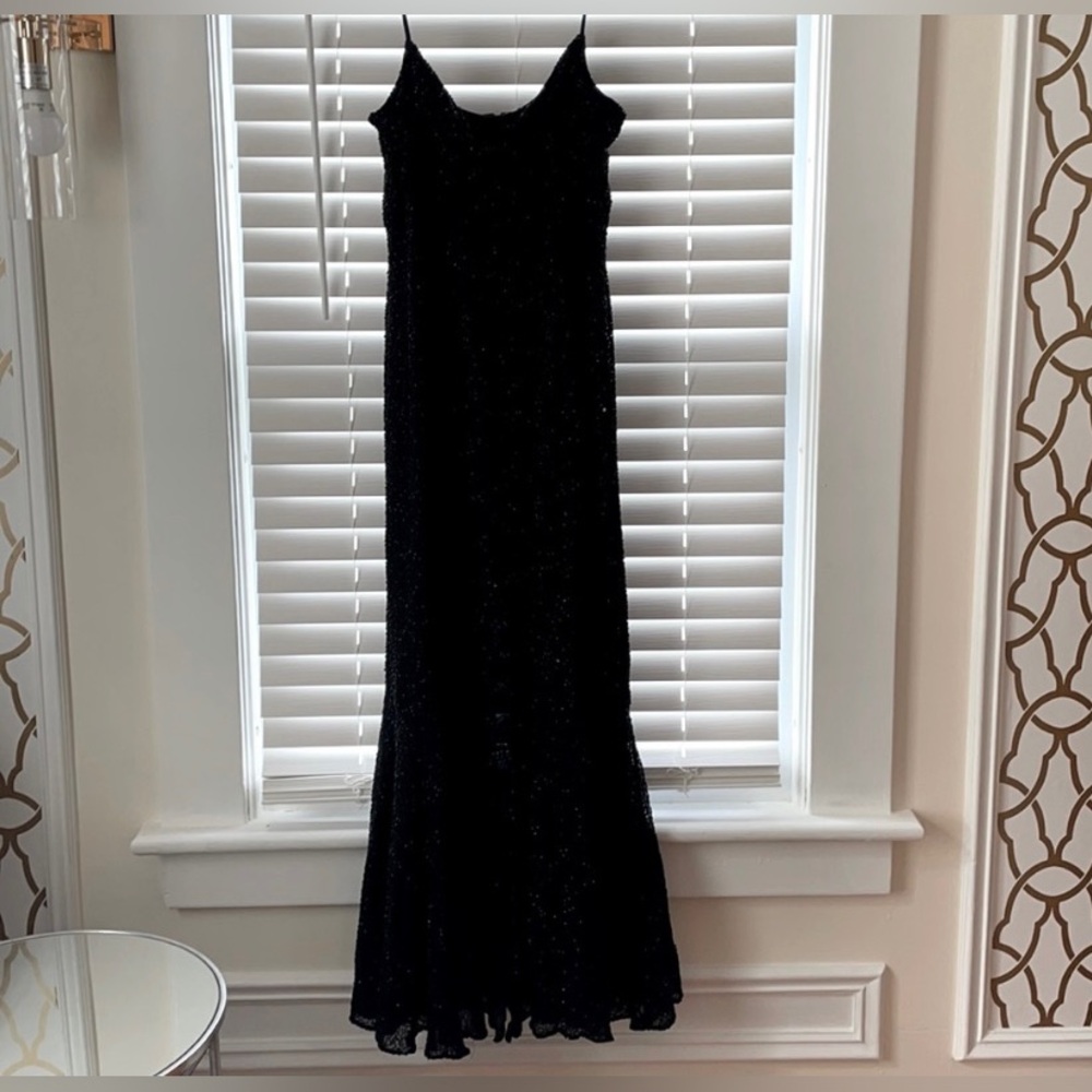 David’s bridal black beaded floor length gown